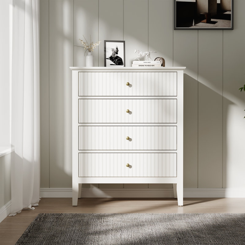 Lark Manor Amberrae White Fluted 4 Drawer Dresser For Bedroom & Reviews ...